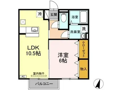 フラワーA棟(1LDK/1階)の間取り写真