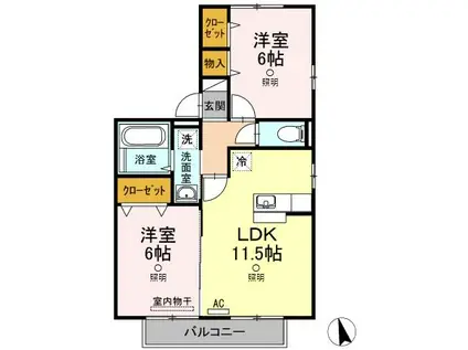 パルティール中島(2LDK/2階)の間取り写真