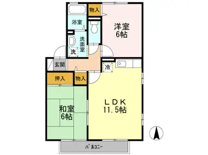アリッサム21 A棟(2LDK/2階)の間取り写真