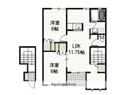 アロース牟佐(2LDK/2階)の間取り写真