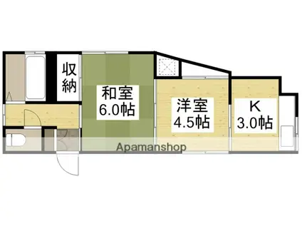 宇野線 備前西市駅 徒歩68分 1階建 築51年(2K)の間取り写真