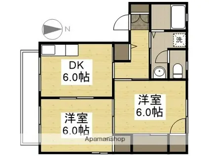 ディアコートLOVEⅡ A棟(2DK/2階)の間取り写真