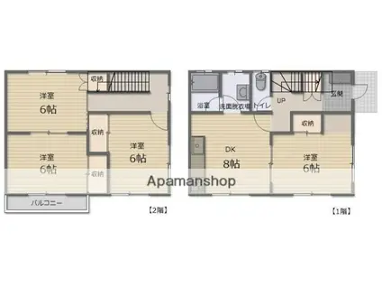 山陽本線 庭瀬駅 徒歩9分 2階建 築45年(4DK)の間取り写真
