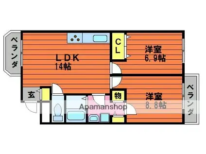 ルグラン関A棟(2LDK/2階)の間取り写真