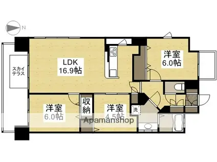 ロイヤルガーデン富田町(3LDK/15階)の間取り写真