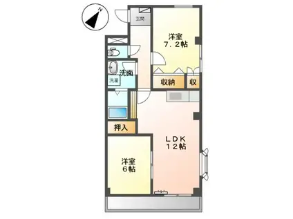 サンピア大福(2LDK/2階)の間取り写真