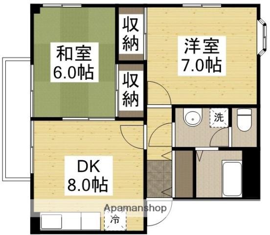 ローゼ A棟(2DK/1階)の間取り写真