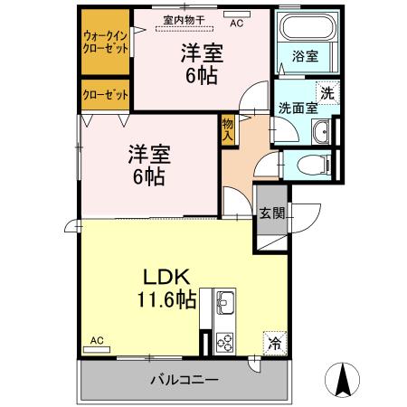 ソレイユA棟(2LDK/3階)の間取り写真