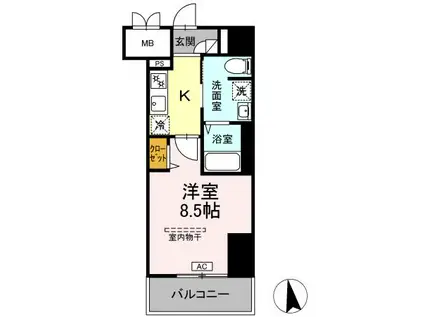 グランディオ医大前(1K/4階)の間取り写真