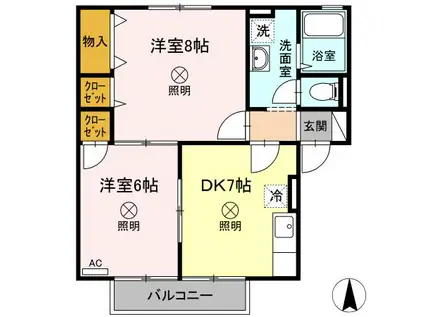 ピローサイド四御神A棟(2DK/2階)の間取り写真
