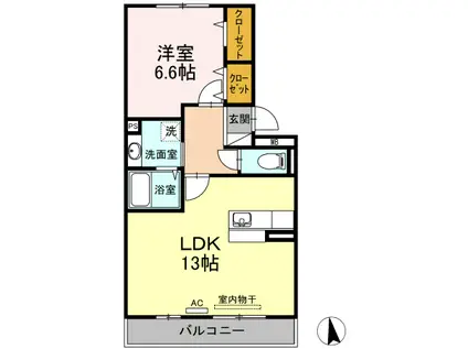 グランド ソレイユ C棟(1LDK/2階)の間取り写真