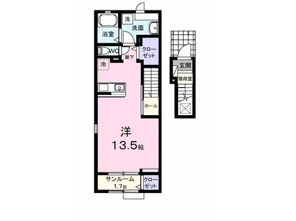 ルフレ Ⅰ(ワンルーム/2階)の間取り写真