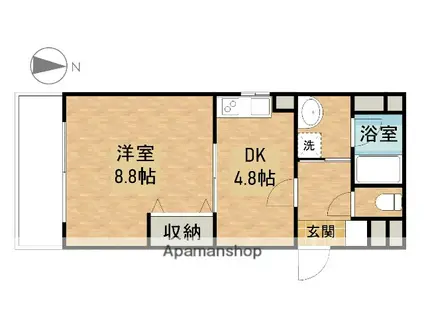 ハートフル医大南(1DK/4階)の間取り写真