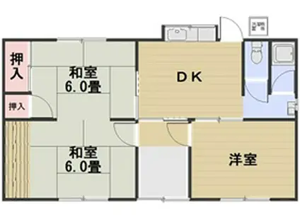 宇野線 大元駅 徒歩16分 1階建 築41年(3DK)の間取り写真