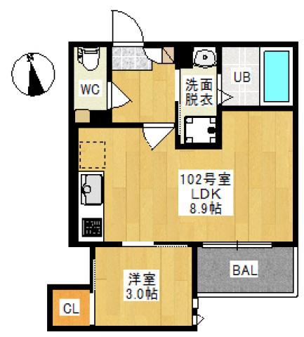 GRANDTIC 奥田6(1LDK/1階)の間取り写真