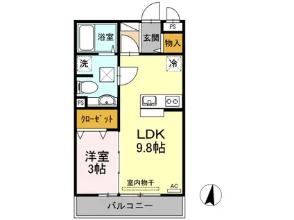 COMODO GIONE A棟(1LDK/3階)の間取り写真