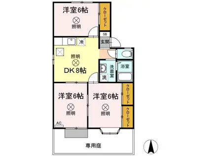 ファミーユメイA(3DK/1階)の間取り写真