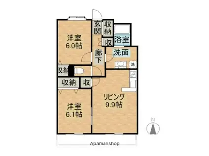 カーサフィオーレ西市駅前(2LDK/7階)の間取り写真