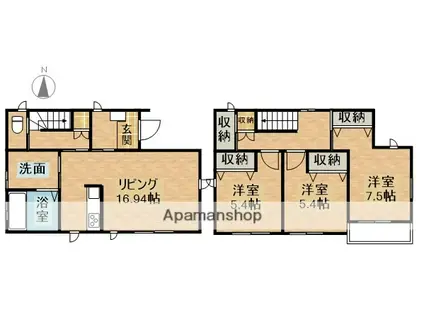 山陽本線 岡山駅 徒歩35分 2階建 築10年(3LDK)の間取り写真