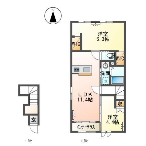 ヴィラ ハルモニアⅡ(2LDK/2階)の間取り写真