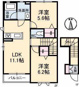 シャーメゾンJUAⅡ(2LDK/2階)の間取り写真