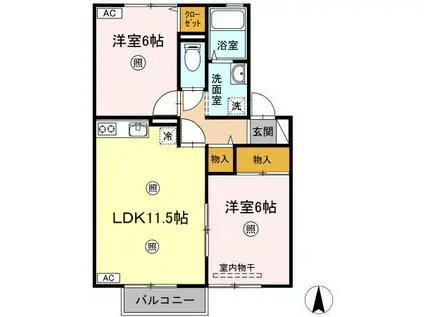 アミスターY・2・S A棟(2LDK/2階)の間取り写真