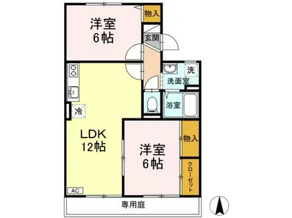 ヴィルヌーブB棟(2LDK/2階)の間取り写真