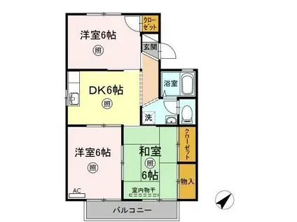 コスメティックスオオフクA棟(3DK/2階)の間取り写真