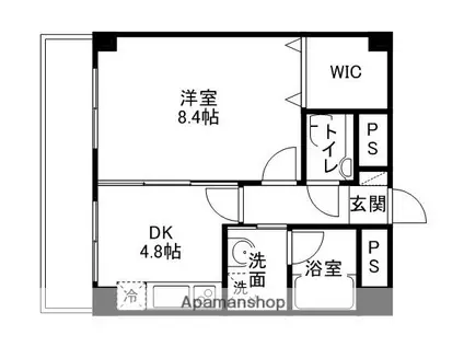 ハートフル医大南(1DK/2階)の間取り写真