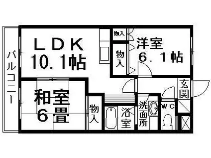 サンピア大福(2LDK/2階)の間取り写真