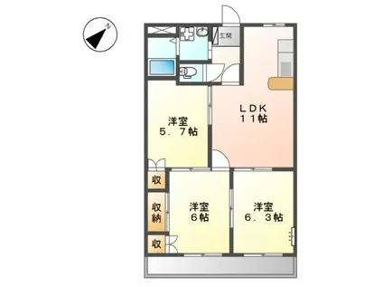 エランドールⅡ(3LDK/2階)の間取り写真