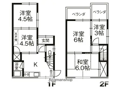 岡山県倉敷市 2階建 築46年(5K)の間取り写真