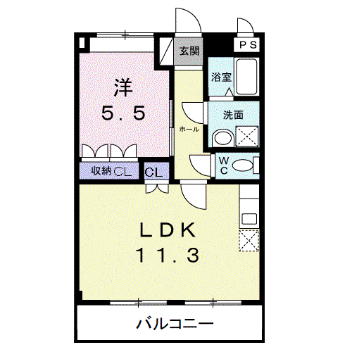 エクレセンス(1LDK/2階)の間取り写真