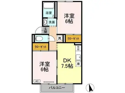 プレジール大和Ⅱ(2DK/2階)の間取り写真