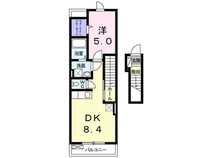 サンフラワーK(1DK/2階)の間取り写真