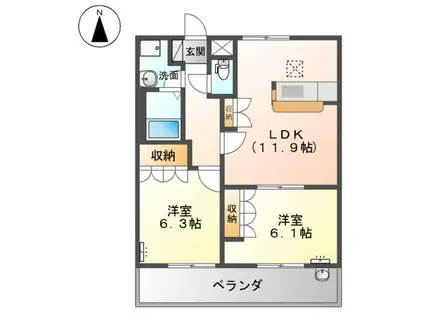 アルファ(2LDK/1階)の間取り写真