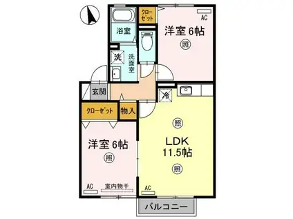 エフロレンス山陽C棟(2LDK/2階)の間取り写真