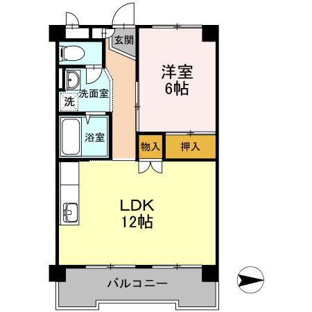 長瀬マンション Ⅰ棟(1LDK/2階)の間取り写真
