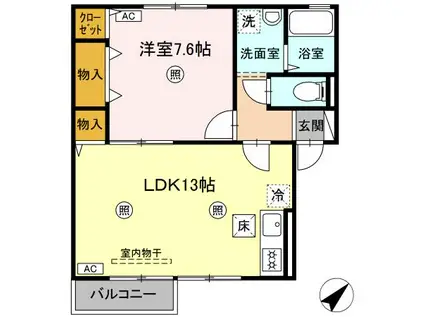 ドミールユーB棟(1LDK/1階)の間取り写真