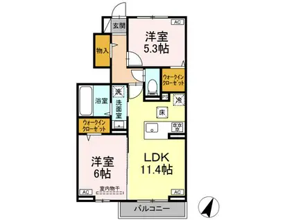 HONEY BEAR B(2LDK/1階)の間取り写真