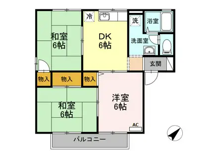 アルカジア石部 E棟(3DK/1階)の間取り写真