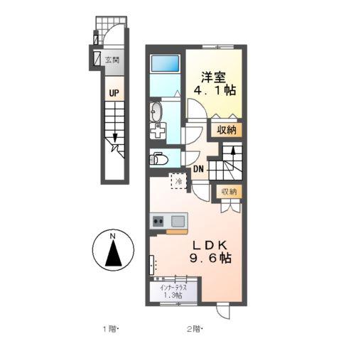 スターテラス中畝7丁目(1LDK/2階)の間取り写真