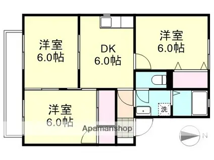 プリムローズ倉敷B棟(3DK/1階)の間取り写真