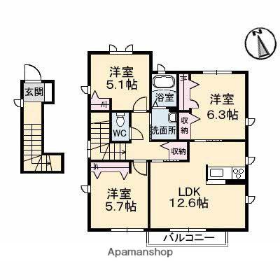 グランドールⅡE棟(3LDK/2階)の間取り写真