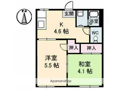 ハイツあかね B棟(2K/1階)の間取り写真