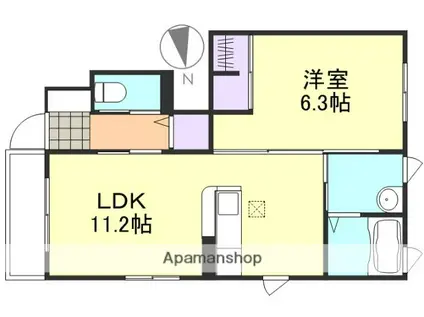 ハーレー(1LDK/1階)の間取り写真