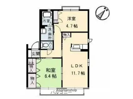 アネシスB棟(2LDK/1階)の間取り写真