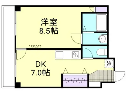 アルカディア倉敷(1DK/2階)の間取り写真