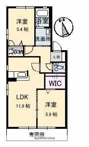ノーブル田の上(2LDK/1階)の間取り写真