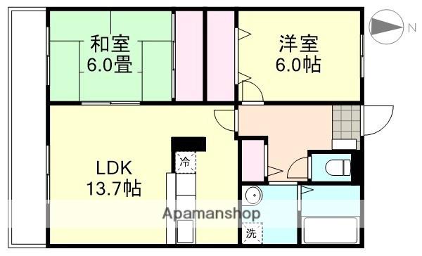 フォブールQUA A棟(2LDK/2階)の間取り写真